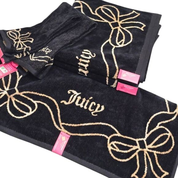 Juicy Couture Home Signature Logo Bow Oversized Plush Bath & Hand Towel Set - Picture 3 of 10